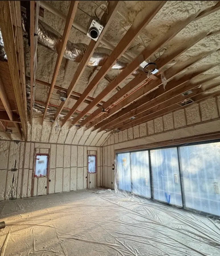 Interior walls and ceiling insulated with spray foam during new construction in Somerset